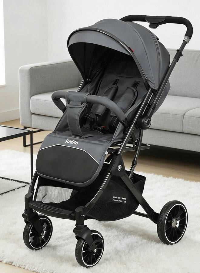 كيديليو عربة أطفال ثنائية الاتجاه | امتصاص صدمات ممتاز | مواجهة للأمام وللوالدين | مظلة ومقعد كبيران | حزام أمان خماسي النقاط | حامل أكواب | سلة كبيرة | طي سريع | رمادي من عمر 0 ​​إلى 48 شهرًا - Image 1